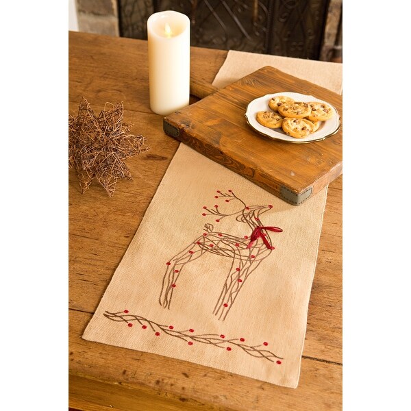 Rustic Reindee Christmas Burlap Table Runner，13 by 90Inch