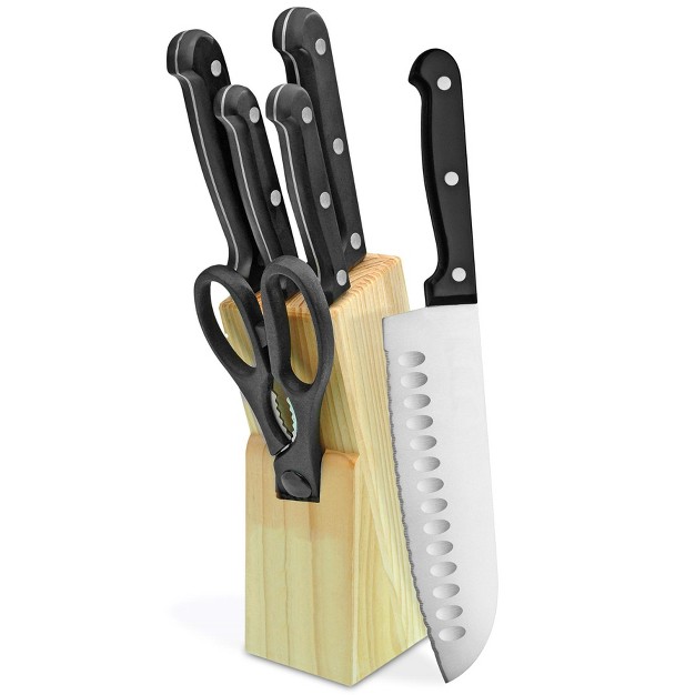 Lexi Home 7 piece Black Stainless Steel Kitchen Knife Set With Wooden Block