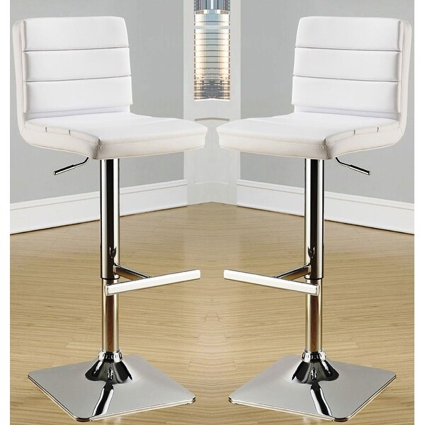 Horizontal Design White Adjustable Swivel Stools with Square Chrome Pedestal Base (Set of 2)