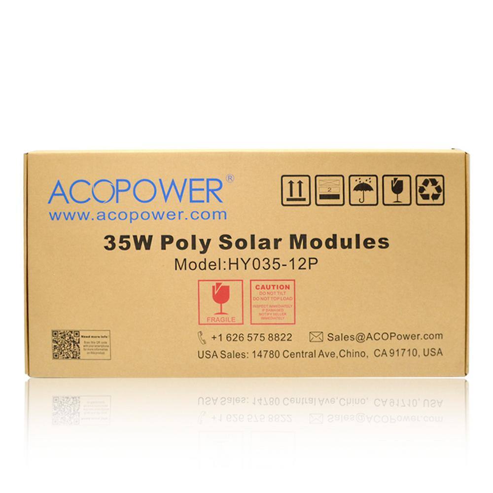 ACOPower 35 -Watt 12-Volt Poly Solar Panel Compatible with Portable Chest Fridge Freezer Cooler HY035-12P