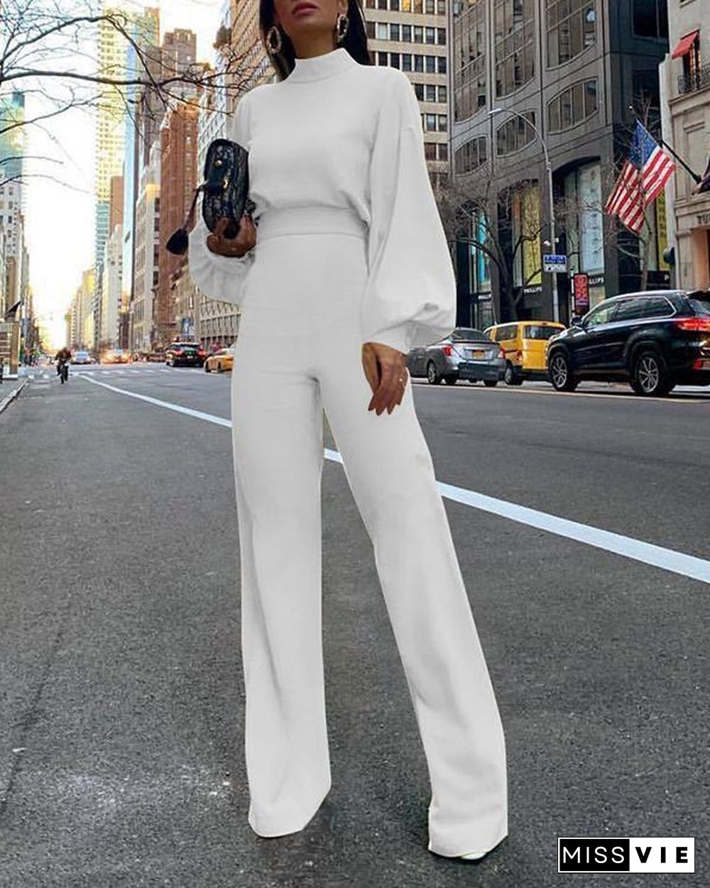 Long Sleeve Solid Elegant Jumpsuit