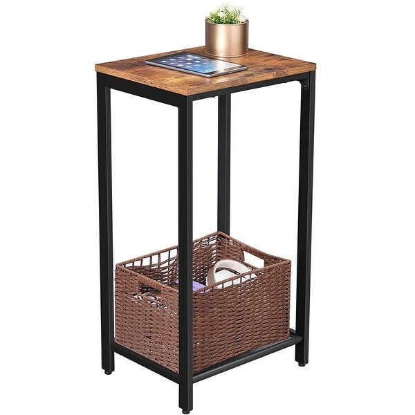 VASAGLE Rustic Brown Side Table， Metal End Table， Telephone Table with Mesh Shelf， Hallway， Living Room， Easy Assembly