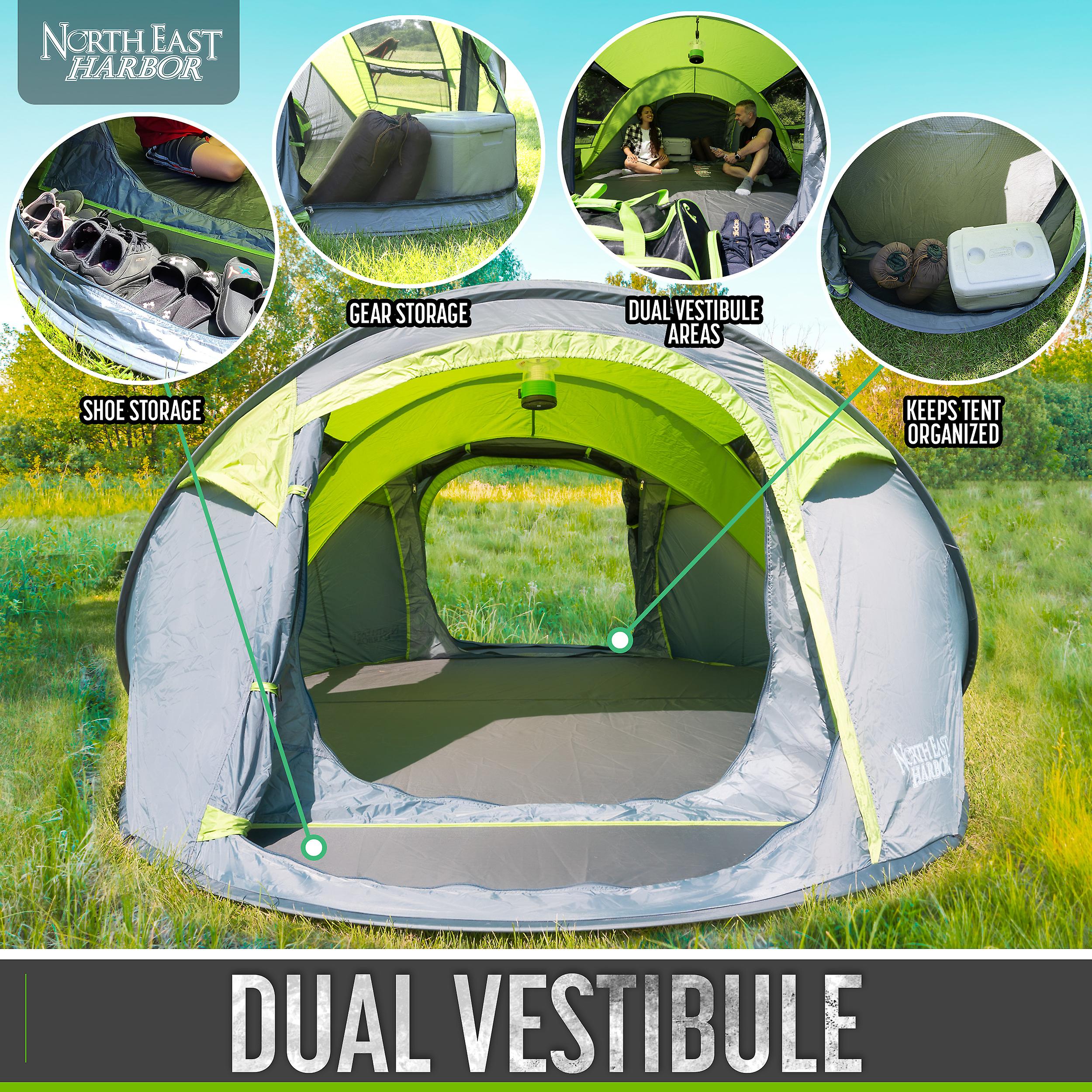 4 Person Easy Pop Up Tent Water-Resistant Lightweight Portable Camping Tent Instant Tent Quick Automatic Setup Family Tent with Porch Ideal for Camping， Backpacking， Hiking， Traveling， Beach， Festival