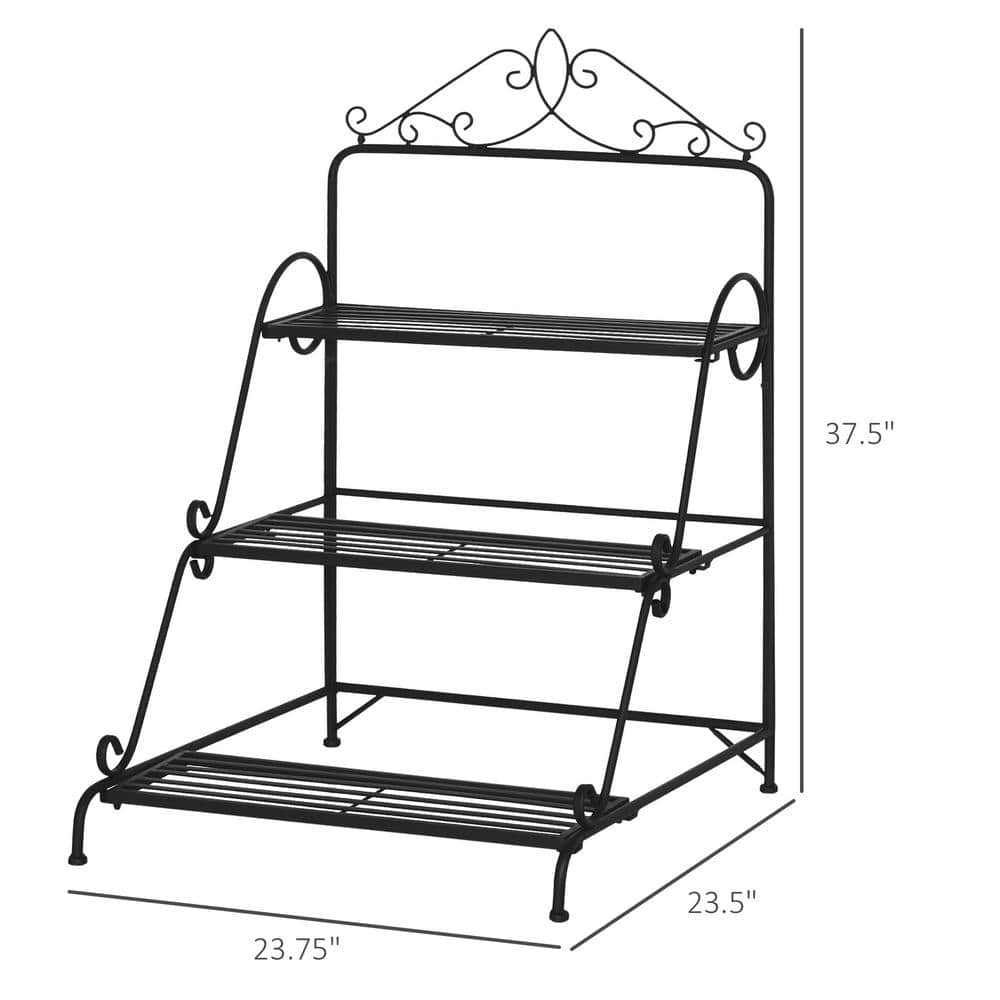 Outsunny Indoor/Outdoor Black Metal Plant Stand (3-Tiered) 845-570BK