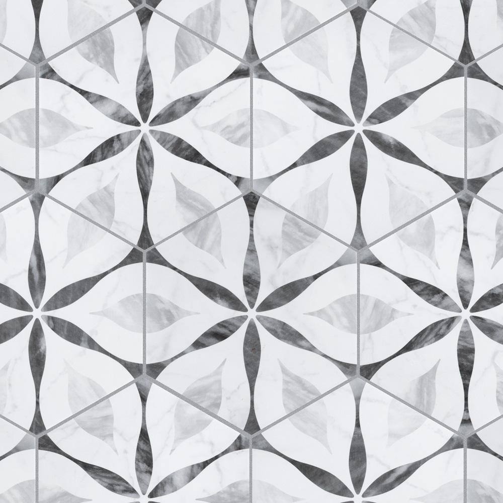 Merola Tile Classico Bardiglio Hex Flower 7 in. x 8 in. Porcelain Floor and Wall Tile (7.5 sq. ft.Case) FEQ8BXF