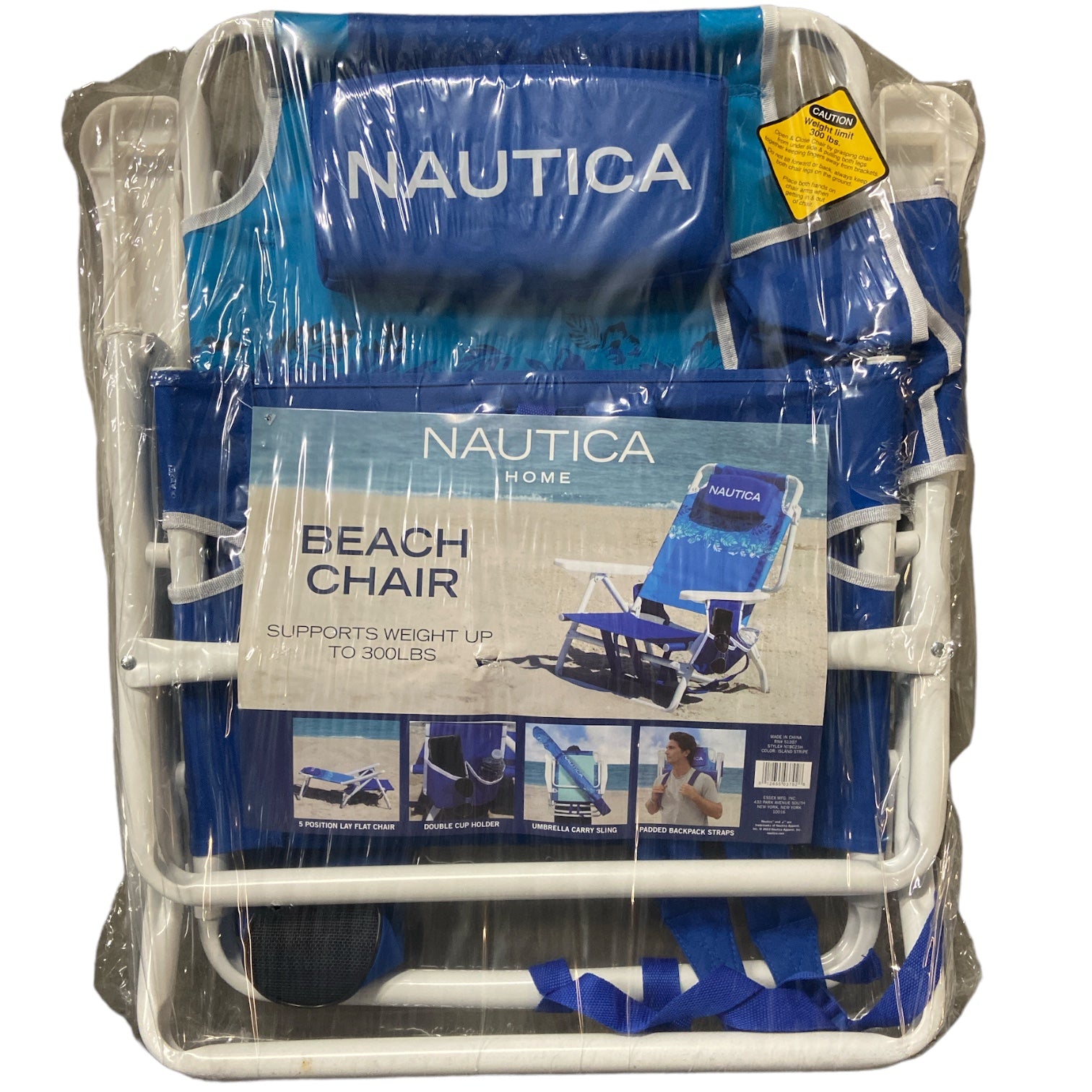 Nautica Portable Beach Chair， Double Cup Holder， Padded Straps ( Island Stripe)