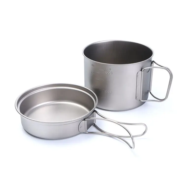 Outdoor Titanium Camping Travelling pot and pan with Flexible Folding Handle