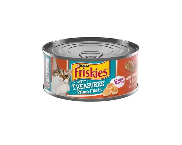 Purina Friskies Tasty Treasures Prime Filets Chicken  Tuna with Scallop in Gravy Adult Wet Cat Food， 5.5 oz. Can