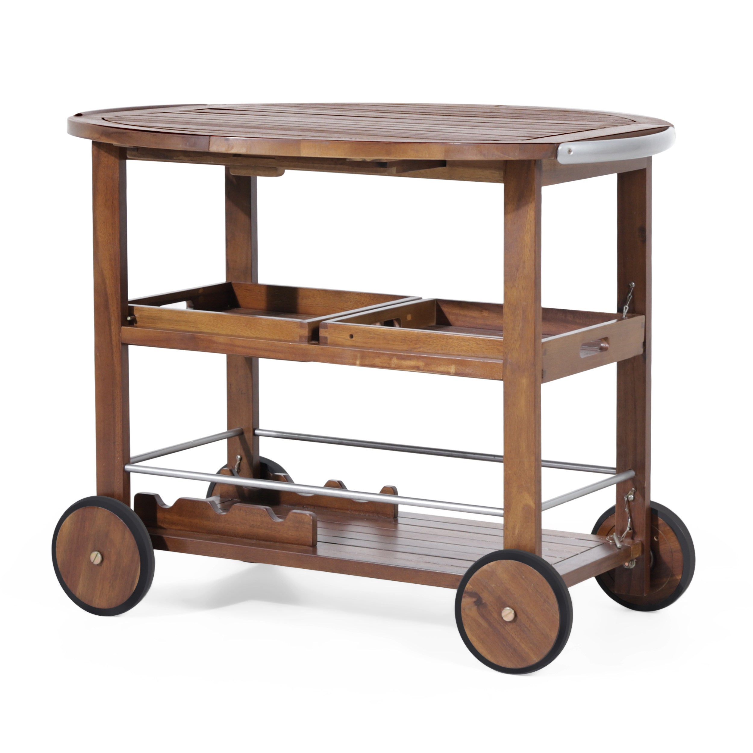 Cyndy Farmhouse Cottage Dark Oak Acacia Wood Bar Cart