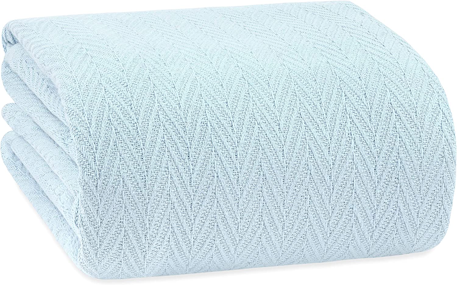 Luxury Thermal Cotton Blankets， King Size- Light Blue