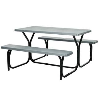 WELLFOR Gray HDPE Plastic Outdoor Picnic Table with 2 Benches OP-HGY-3499GR