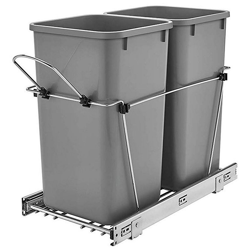 Rev-a-shelf Double Pull Out Trash Can 27 Qt For Kitchen， Silver， Rv-15kd-17c S