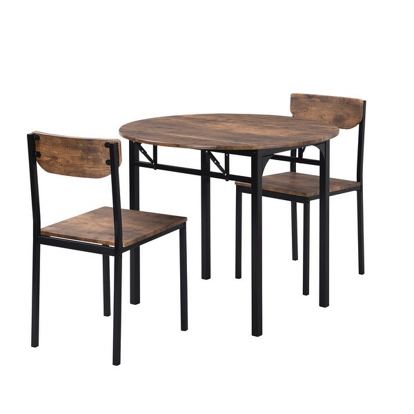 3 Piece Drop Leaf Dining Table Set， Modern Counter Height Round Dining Set with 2 Chairs， Wood Small Kitchen Table Set