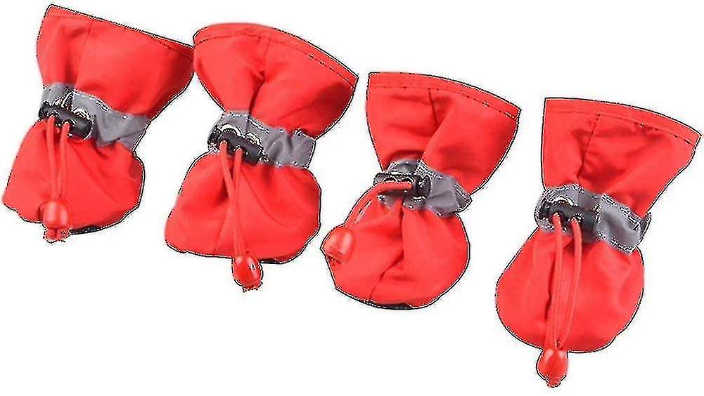 Waterproof Puppy Rain Boots， Set Of 4 Pet Boots， Soft Fabric Waterproof Dog Shoes (s，red)