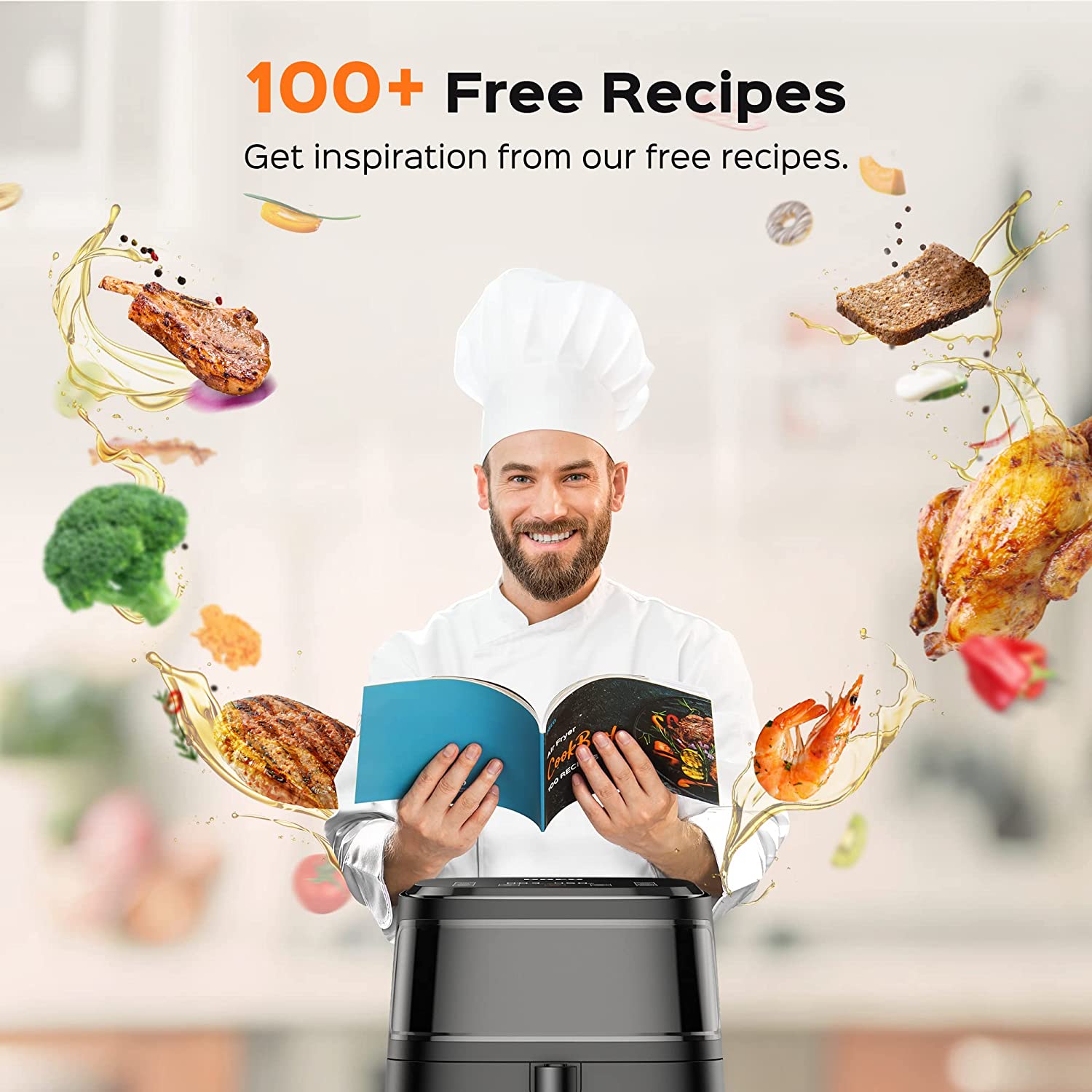 Dreo Air Fryer Pro Max， 11-in-1 Digital Air Fryer Oven Cooker with 100 Recipes， Visible Window， Supports Customerizable Cooking， 100℉ to 450℉， LED Touchscreen， Easy to Clean， Shake Reminder， 6.8QT