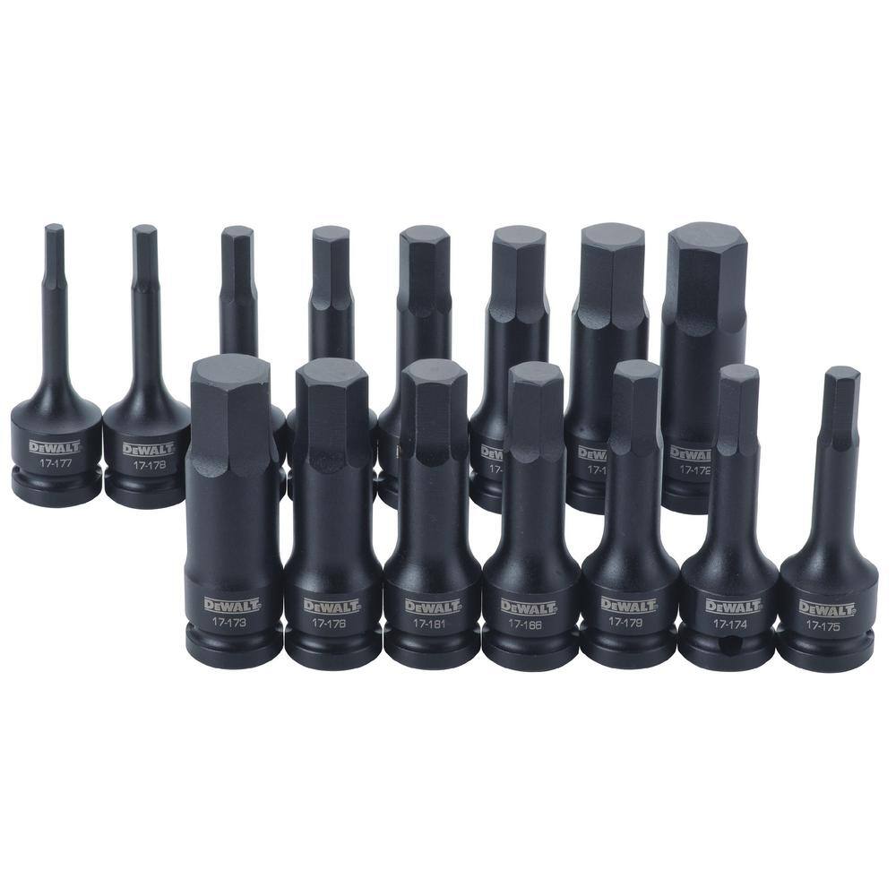 DW 12 in. Drive Combination Impact Hex Socket Set (15-Piece) DWMT19233