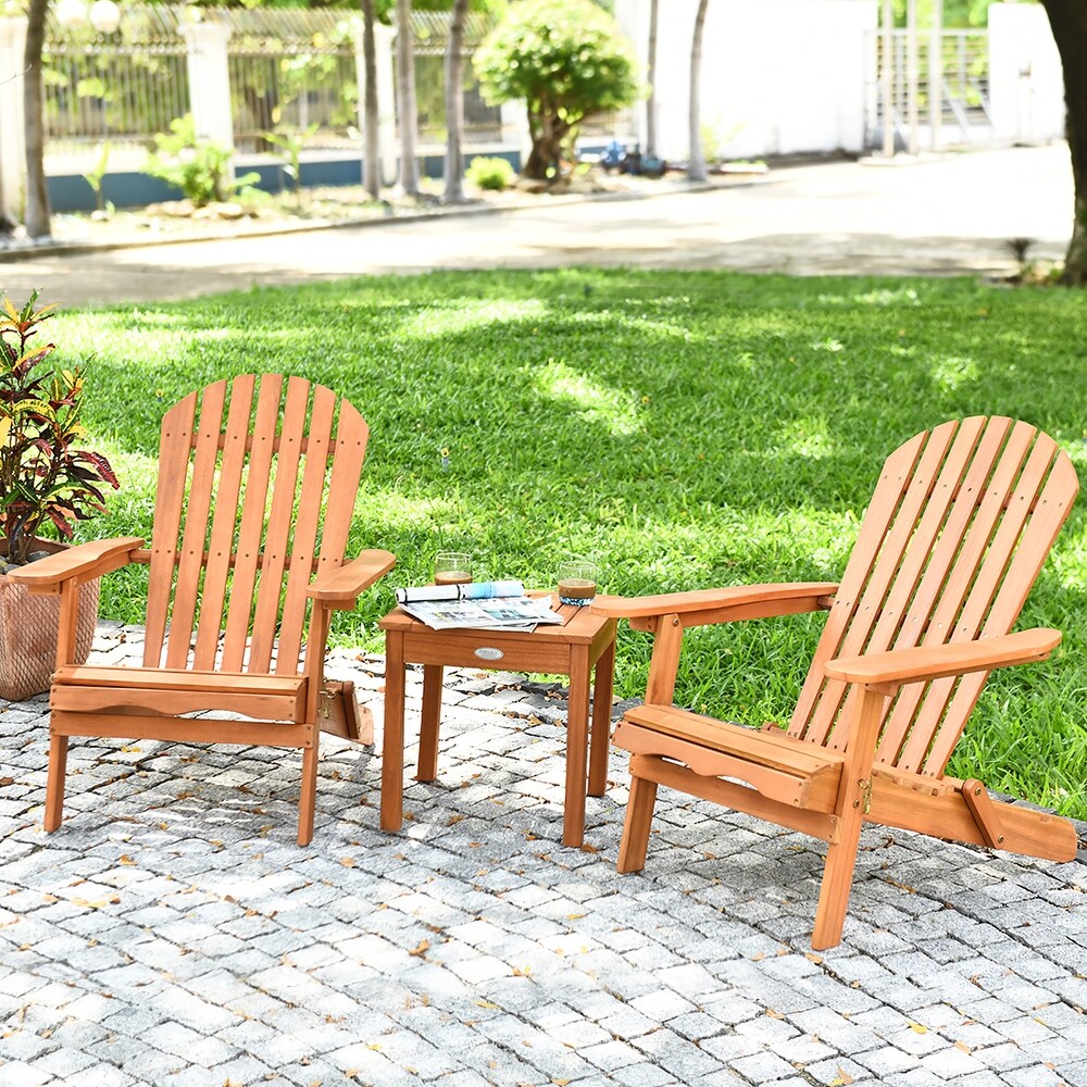 3 Piece Adirondack Chair Set Foldable Wooden Chairs and Table Set