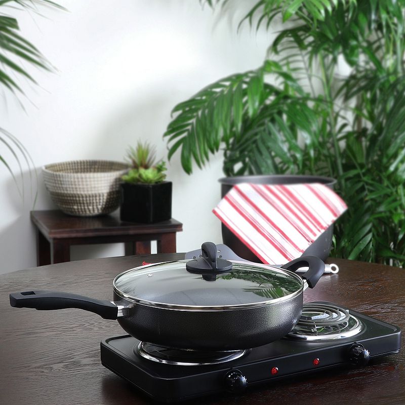 Oster Cocina Clairborne 12 Inch Aluminum Sauté Pan with Lid in Charcoal Grey