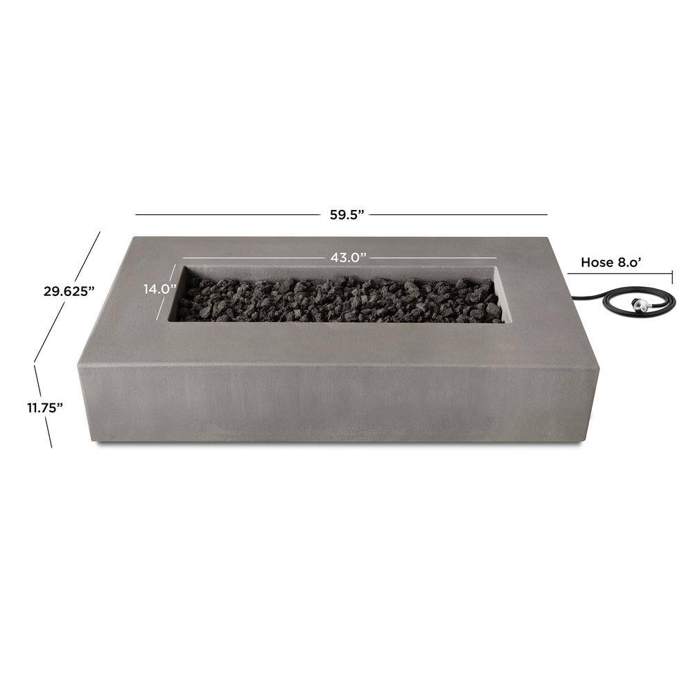 JENSEN CO Matteau Low 60 in. L x 12 in. H Outdoor Rectangular Concrete Composite Propane Fire Table in Flint with Vinyl Cover 143LP-FLNT