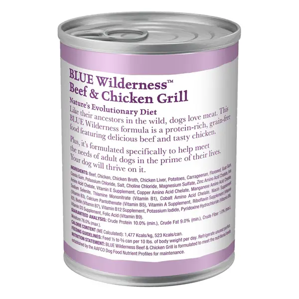 Blue Buffalo Wilderness 12.5 oz High Protein Beef and Chicken Grill Natural Adult Wet Dog Food Can