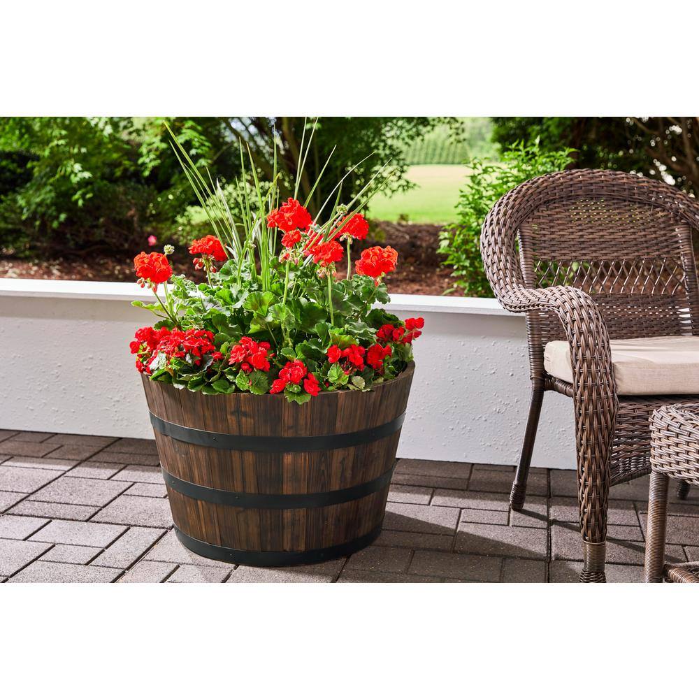 Vigoro 26 in. Jackson Extra Large Brown Wood Barrel Planter (26 in. D x 16.5 in. H) with Drainage Hole HL6642