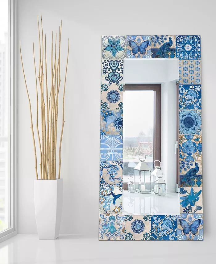 Empire Art Direct Tiles Rectangular On Free Floating Printed Tempered Art Glass Beveled Mirror  72 x 36