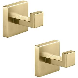 Dracelo Wall Mounted Square Bathroom Towel Hook Robe Hook in Brushed Gold J-Hook(2-Pack) B09338X5C3