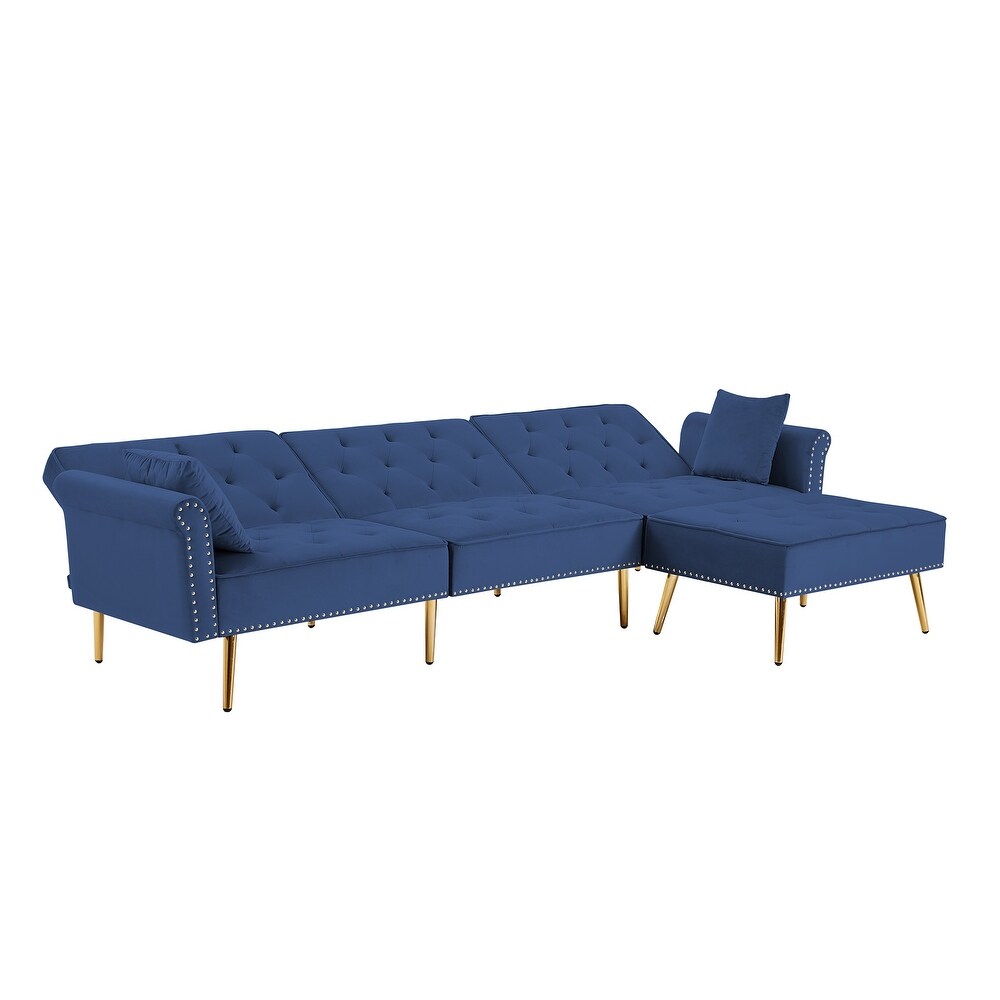 Modern Velvet Upholstered Reversible Sectional Futon Sofa Bed