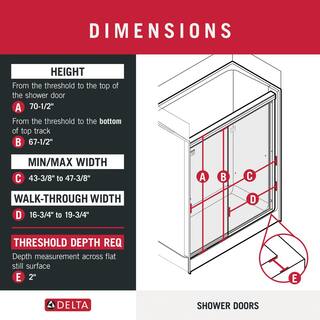 Delta Simplicity 48 in. x 70 in. Semi-Frameless Traditional Sliding Shower Door in Nickel with Clear Glass 2421828