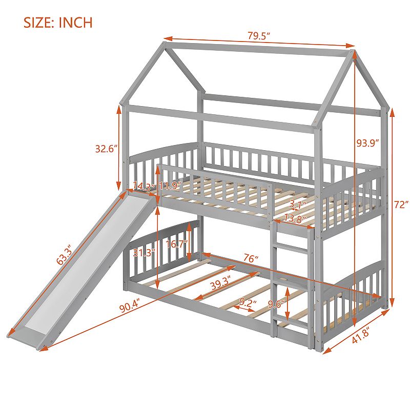 Merax Bunk Bed with Slide， House Bed with Slide