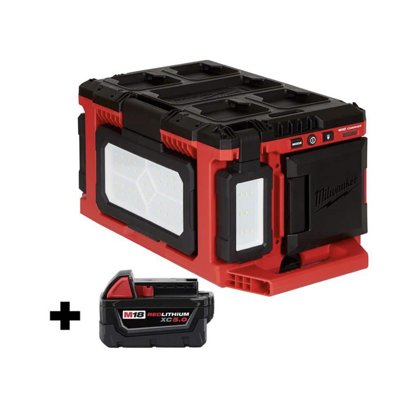 Milwaukee M18 18-Volt Lithium-Ion Cordless PACKOUT 3000 Lumens LED Light， Charger