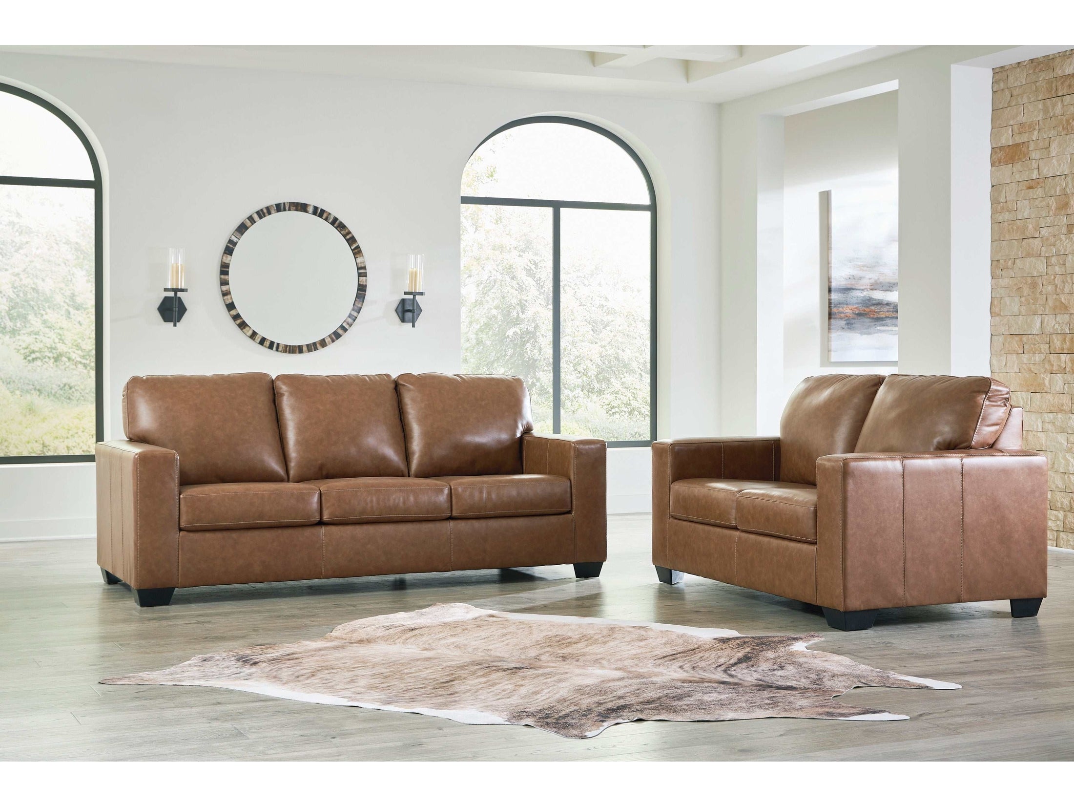 (Online Special Price) Bolsena Caramel Leather Living Room Set / 2pc