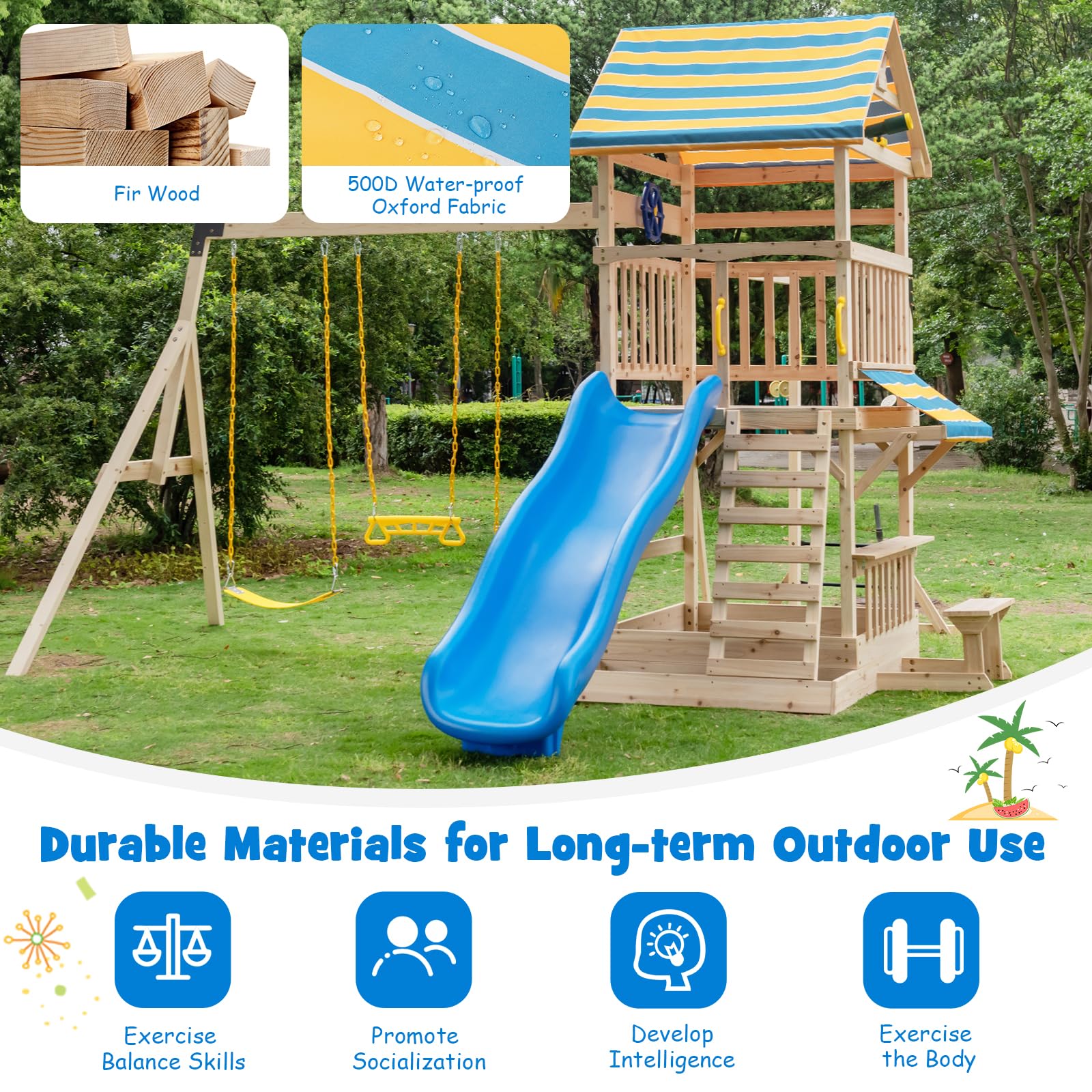 Costzon Wooden Swing Set for Backyard