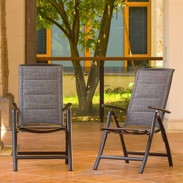 2-Piece Folding Patio Reclining Chair Aluminium Adjustable Backrest - Overstock - 37952565