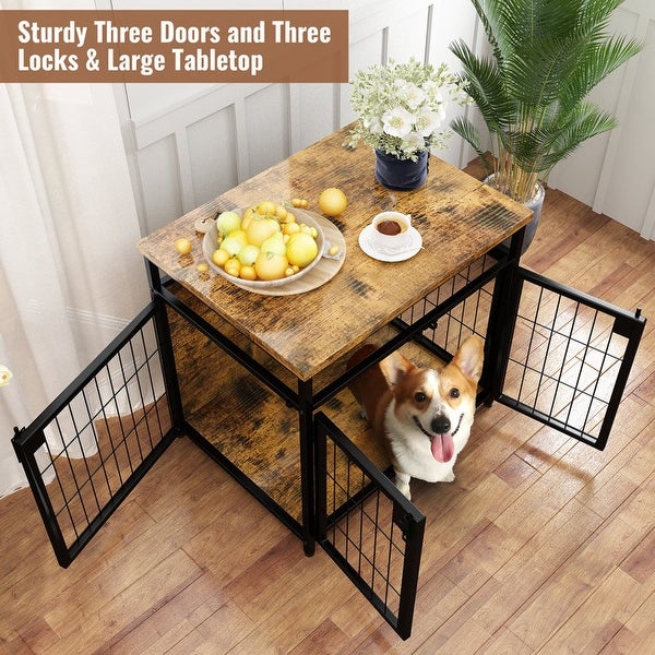 Furniture Style Dog Crate End Table， Pet Kennels Three Doors Dog House Indoor Use for Small Dogs