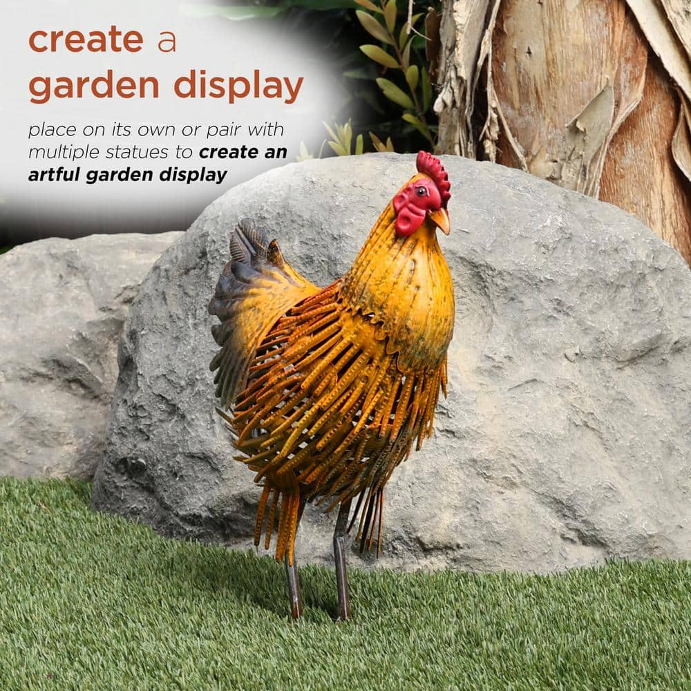 Alpine Corporation 16 in. H Indoor/Outdoor Metal Hen Decorative Garden Statue, Brown MBG146HH