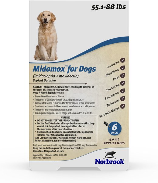 Midamox Topical Solution for Dogs， 55.1-88 lbs， (Blue Box)