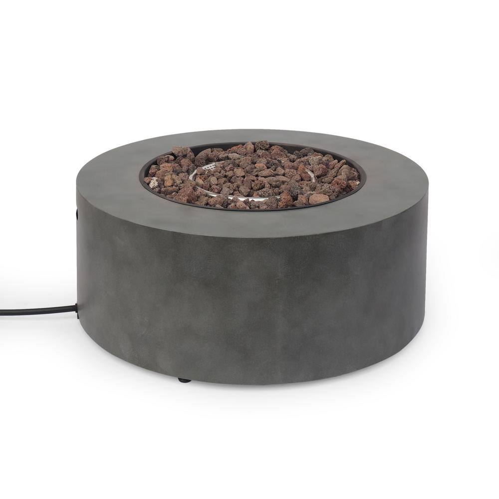 Noble House Wellington 15.25 in. x 19.75 in. Round Concrete Propane Fire Pit in Dark Grey with Tank Holder 70380