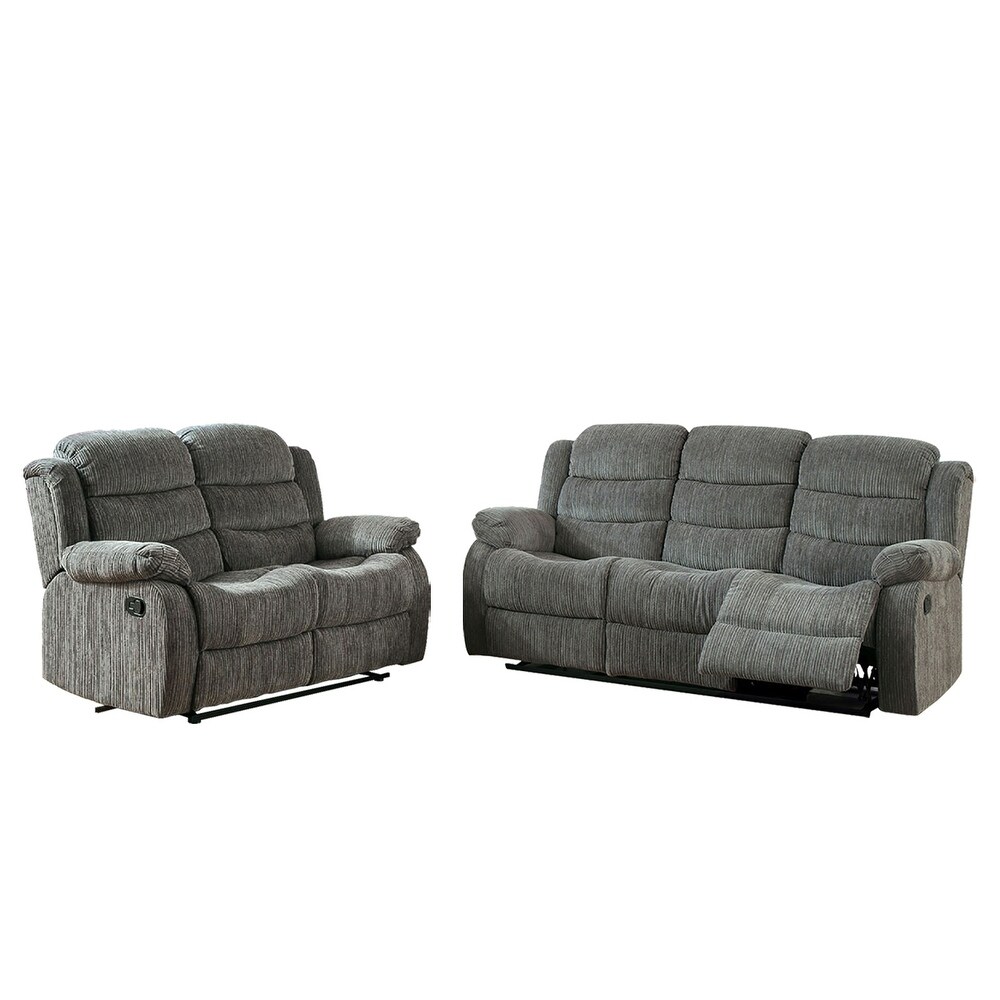 Chenille Upholstered Reclining Sofa Set in Gray