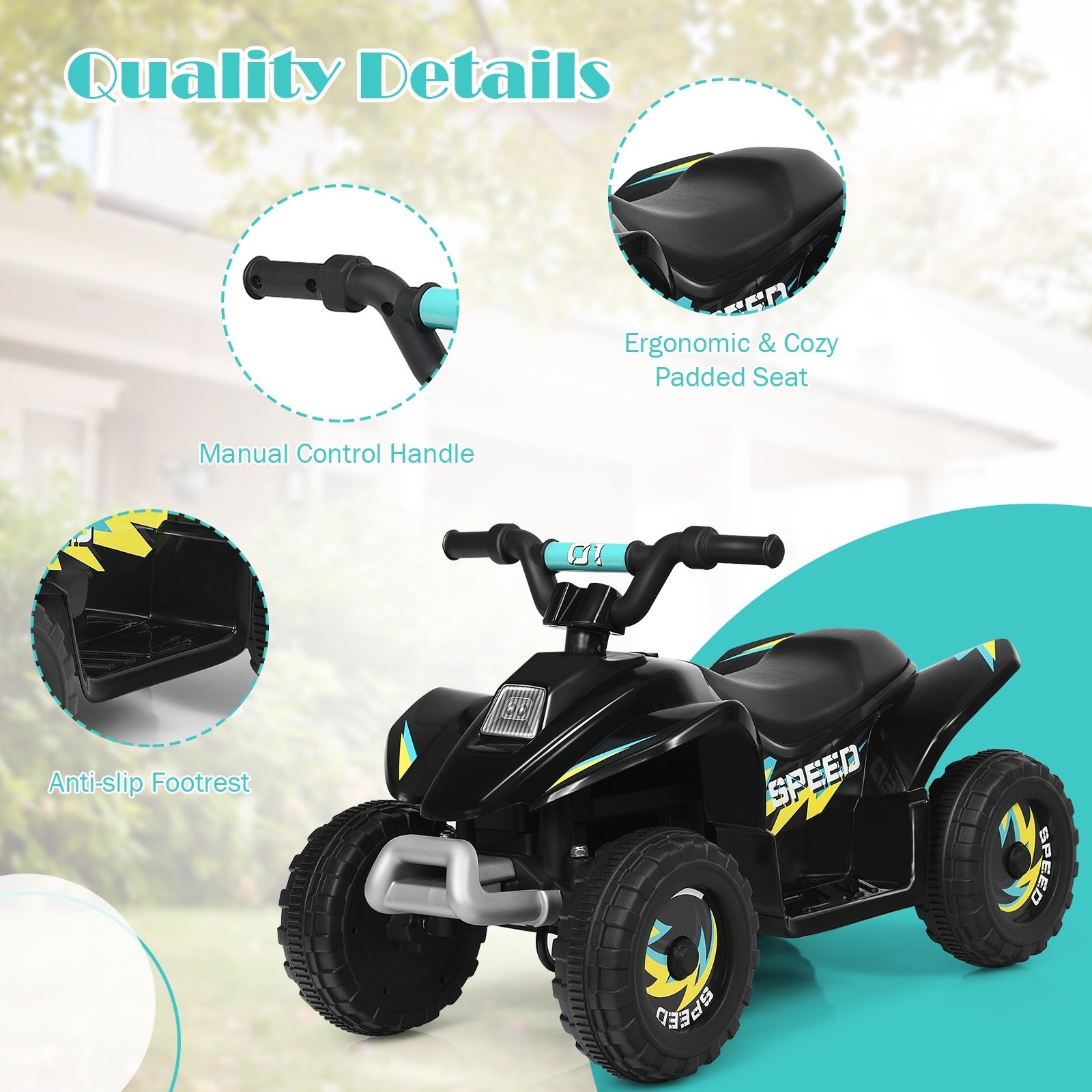 Costzon Ride on ATV, 6V Battery Powered Electric Quad, High/Low Speeds, Forward/ Reverse Switch