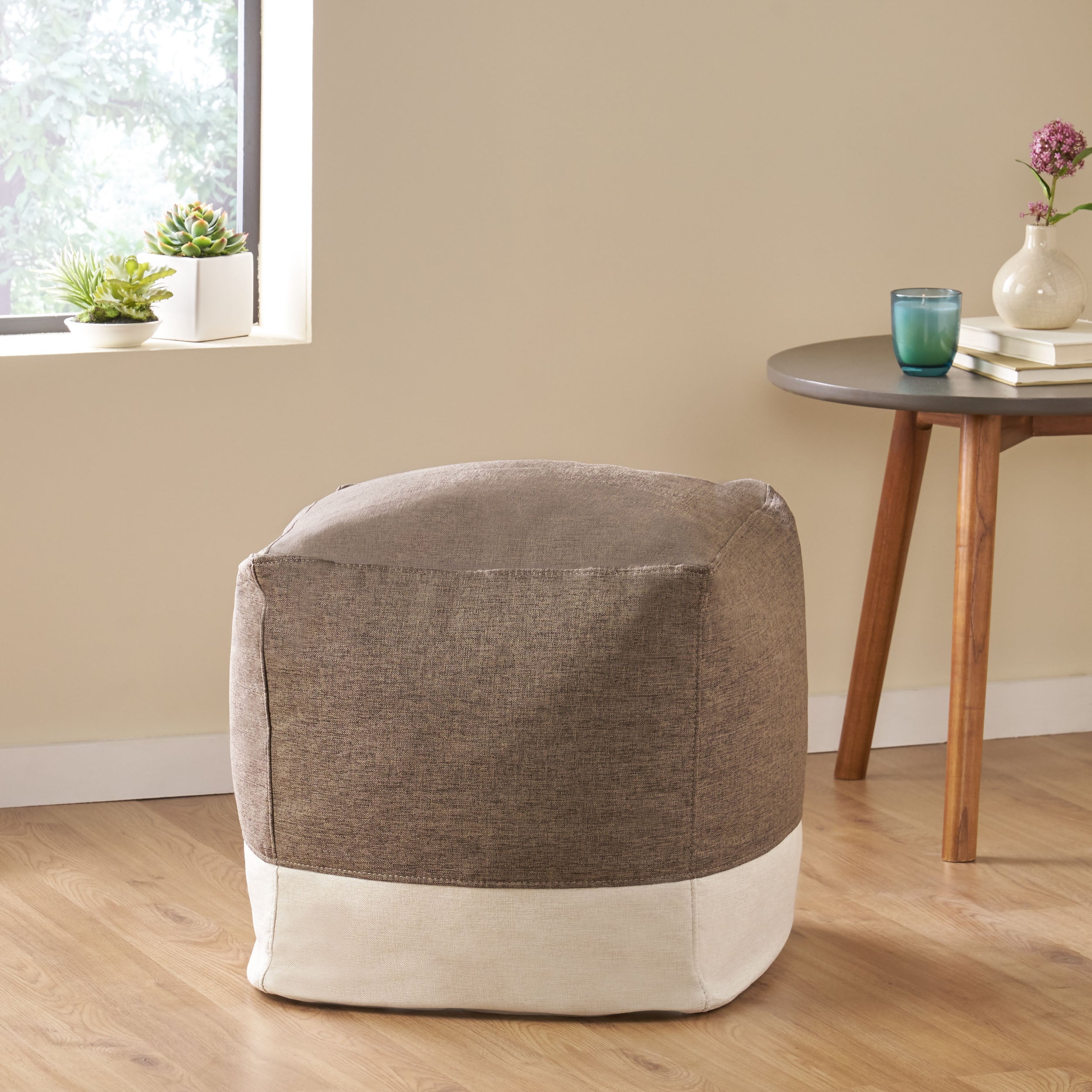 Punjab Tattnall Contemporary Two Tone Fabric Cube Pouf