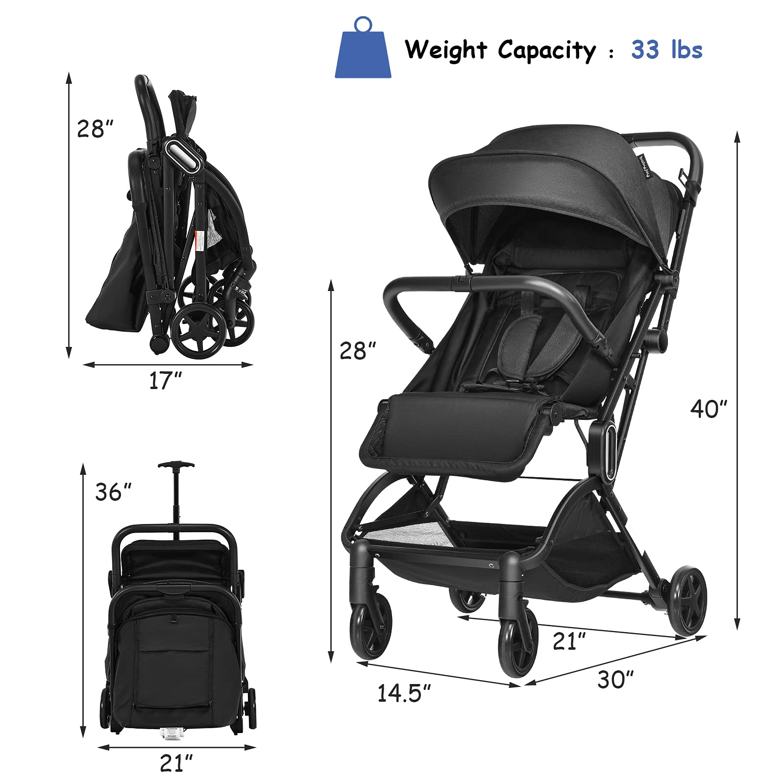 BABY JOY Lightweight Baby Stroller, Infant Stroller w/Easy One-Hand Fold, Adjustable Backrest/Footrest/Canopy