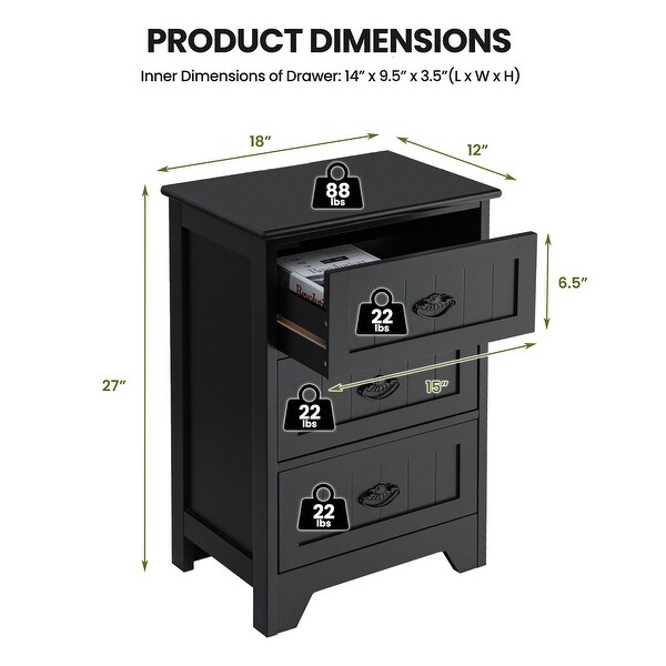 3 Drawers Nightstand End Table Bedroom Organizer Storage Accent Table