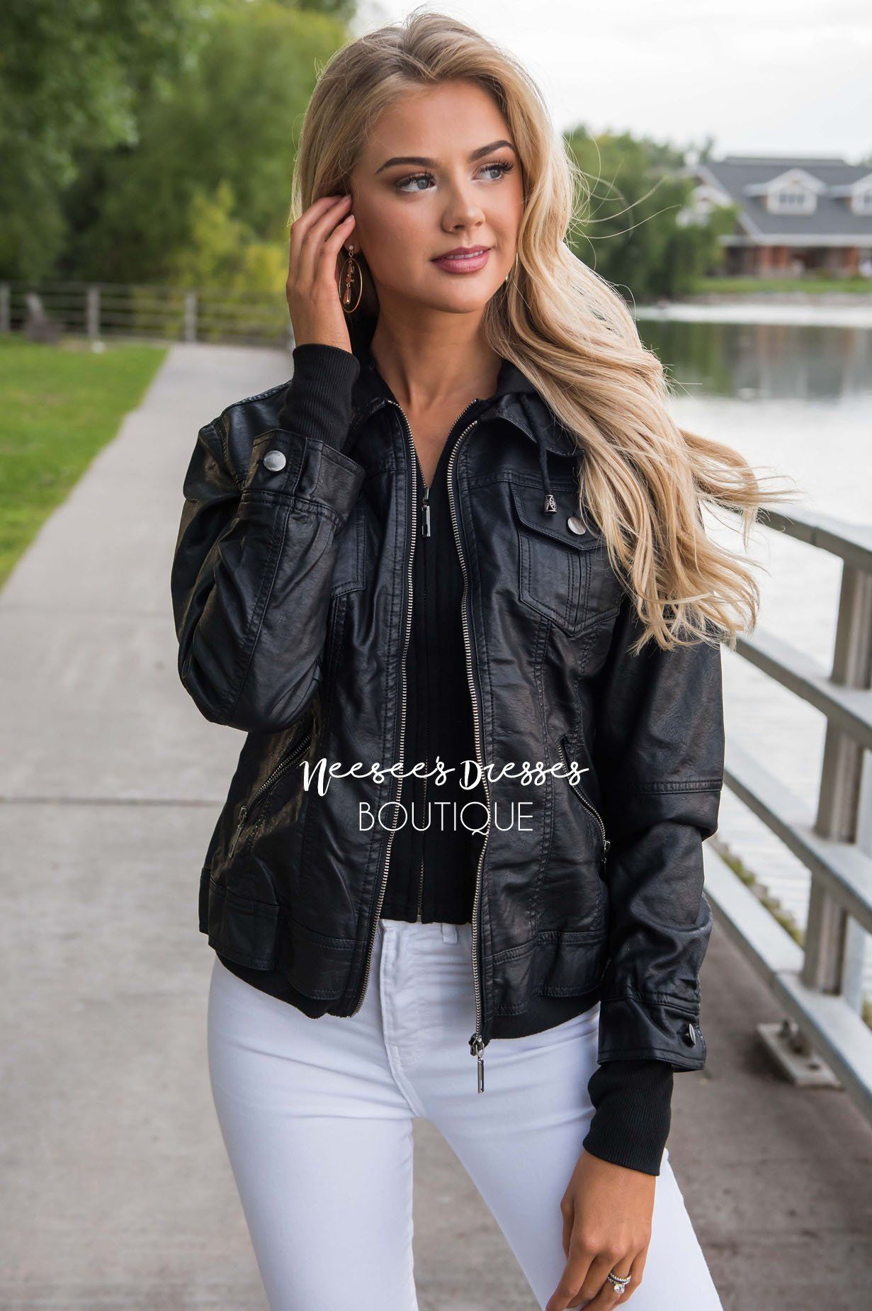 Chic Pleather Bomber Jacket