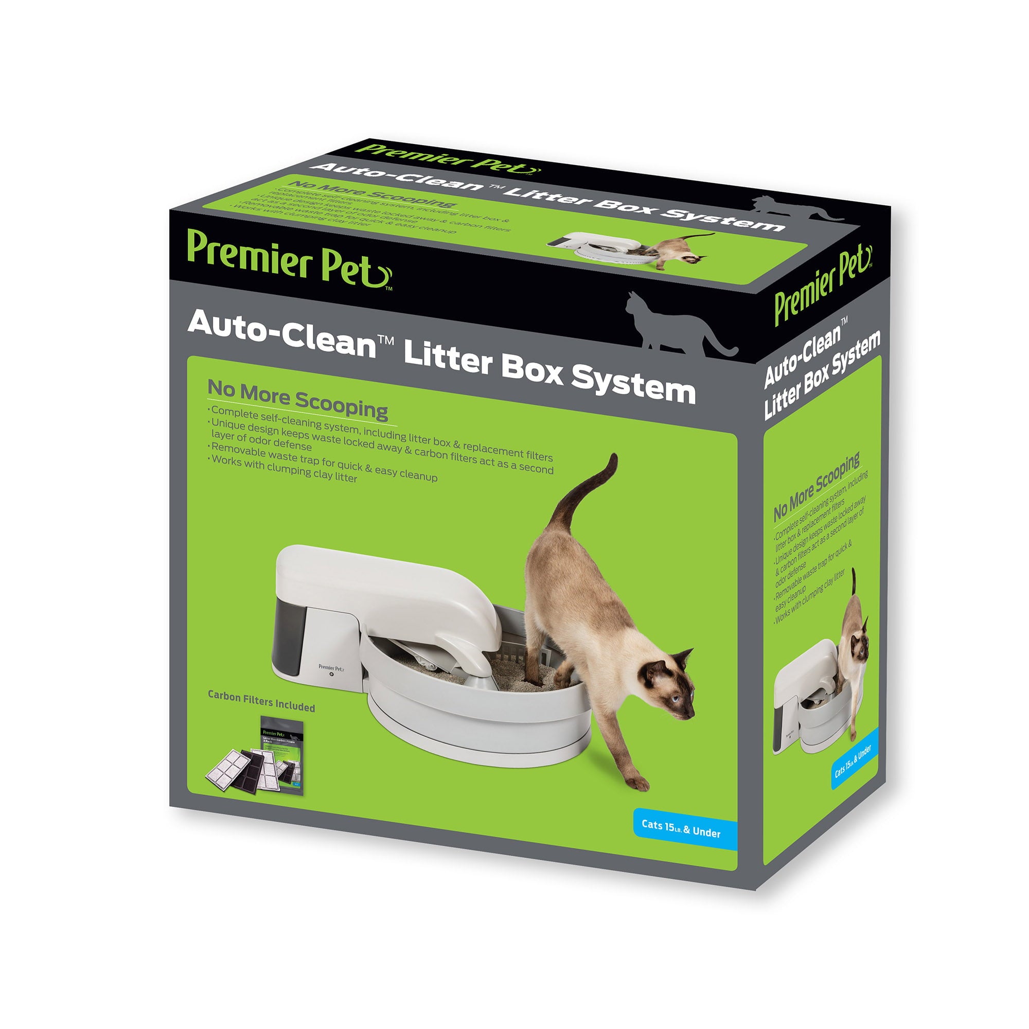 Premier Pet Auto-Clean Litter Box System: Self-Cleaning Litter System， No More Scooping， Auto-Cleans Every 30 Minutes， Superior Odor Control， Works with Any Clumping Clay Litter