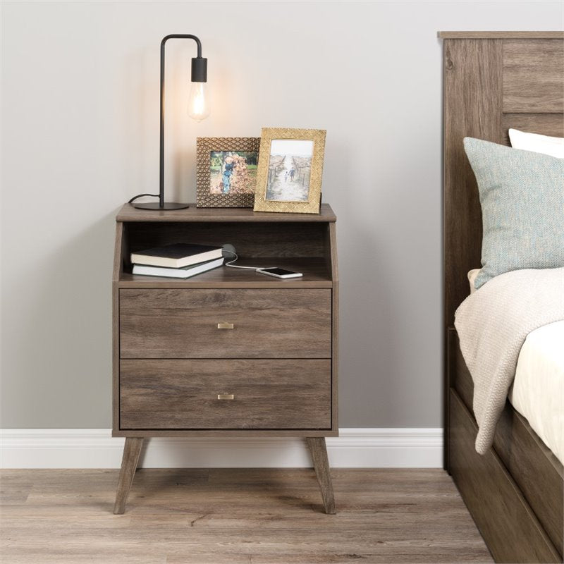 Home Square 2 Drawer Cubby Wood Nightstand Set in Drifted Gray (Set of 2)