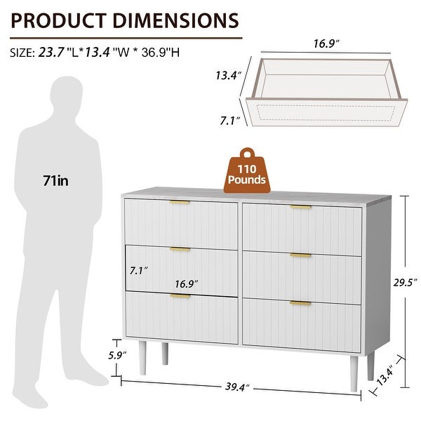 6 Drawers Chest Of Dresser Storage Tower Cabinet Bedroom Organizer Imitation Marble Texture - - 37939498