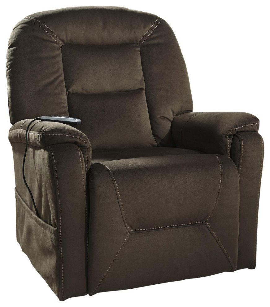 Fabric Upholstered Metal Frame Power Lift Recliner With Side Pocket Brown   Recliner Chairs   by Dot  ampBo  Houzz