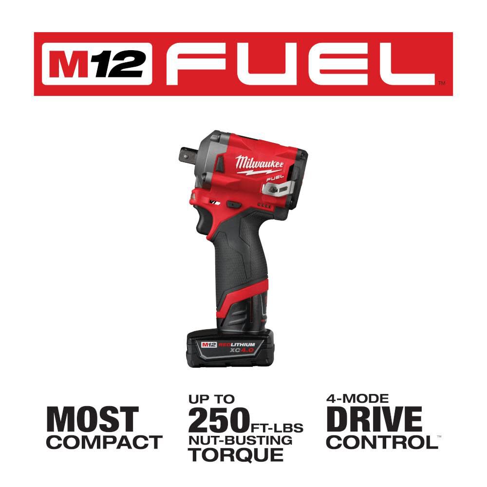 Milwaukee M12 FUEL Stubby 1/2 in. Pin Impact Wrench Kit 2555P-22 from Milwaukee