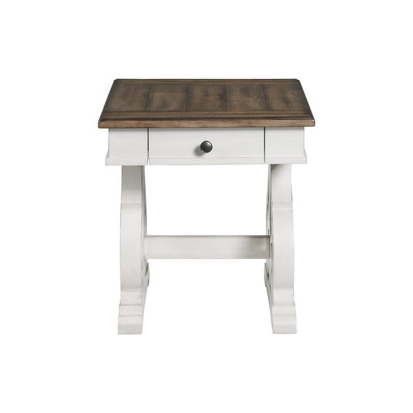 Drake End Table by Intercon， Two-Toned Rustic White and French Oak Finish